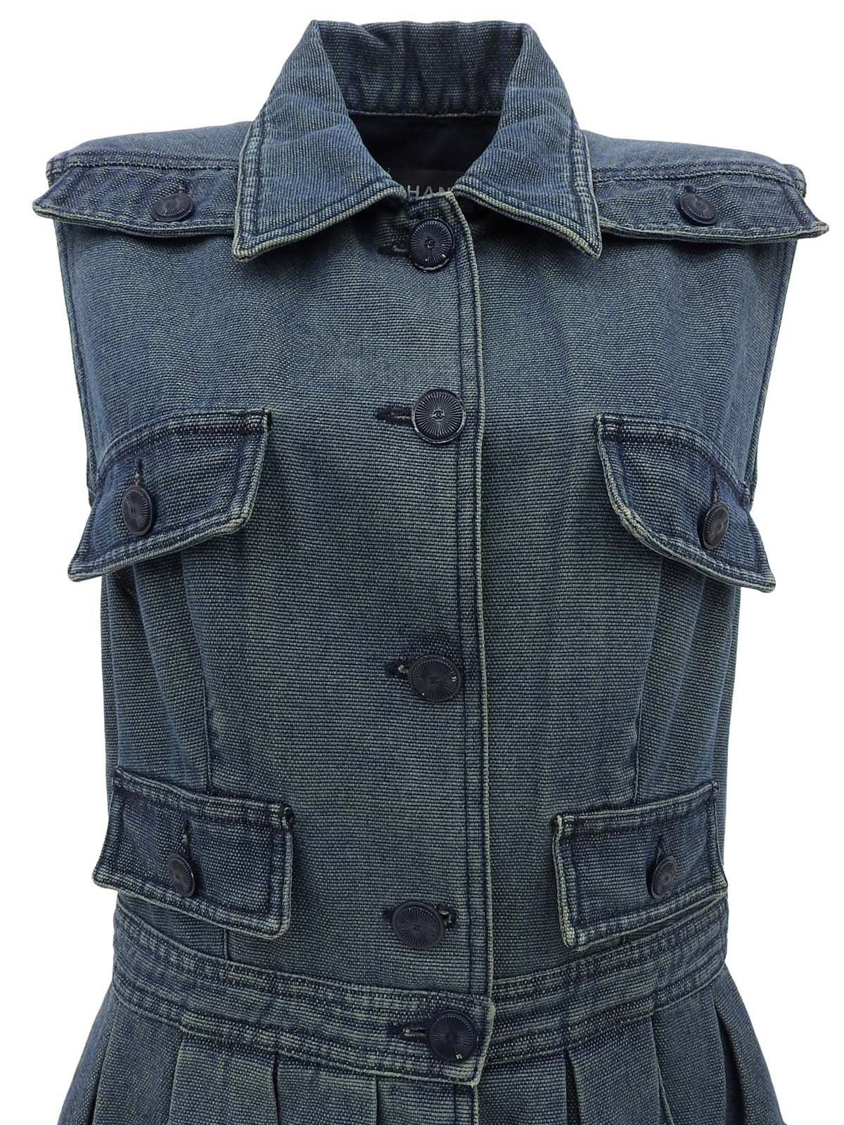 2001年製 デニムCCマークボタンノースリーブワンピース ブルー