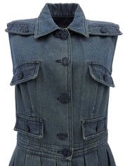 2001年製 デニムCCマークボタンノースリーブワンピース ブルー