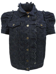 デニムモノグラムパターン半袖ジャケット インディゴ