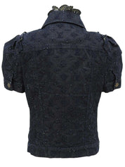 デニムモノグラムパターン半袖ジャケット インディゴ