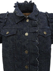 デニムモノグラムパターンハーフスリーブジャケット　インディゴ