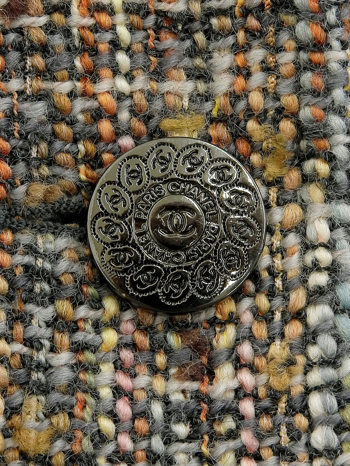 1997年頃製 ツイードCCマークボタンロングジャケット グレー/マルチ