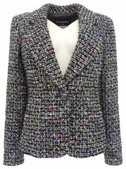 ツイードCCマークボタンジャケット ブラック/ホワイト/マルチ