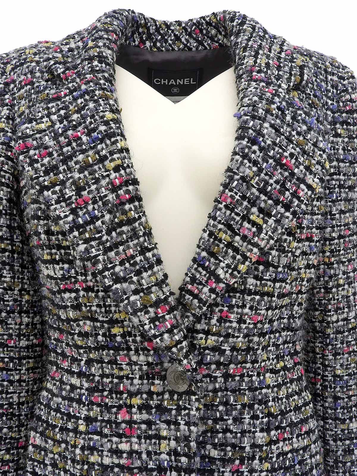 ツイードCCマークボタンジャケット ブラック/ホワイト/マルチ