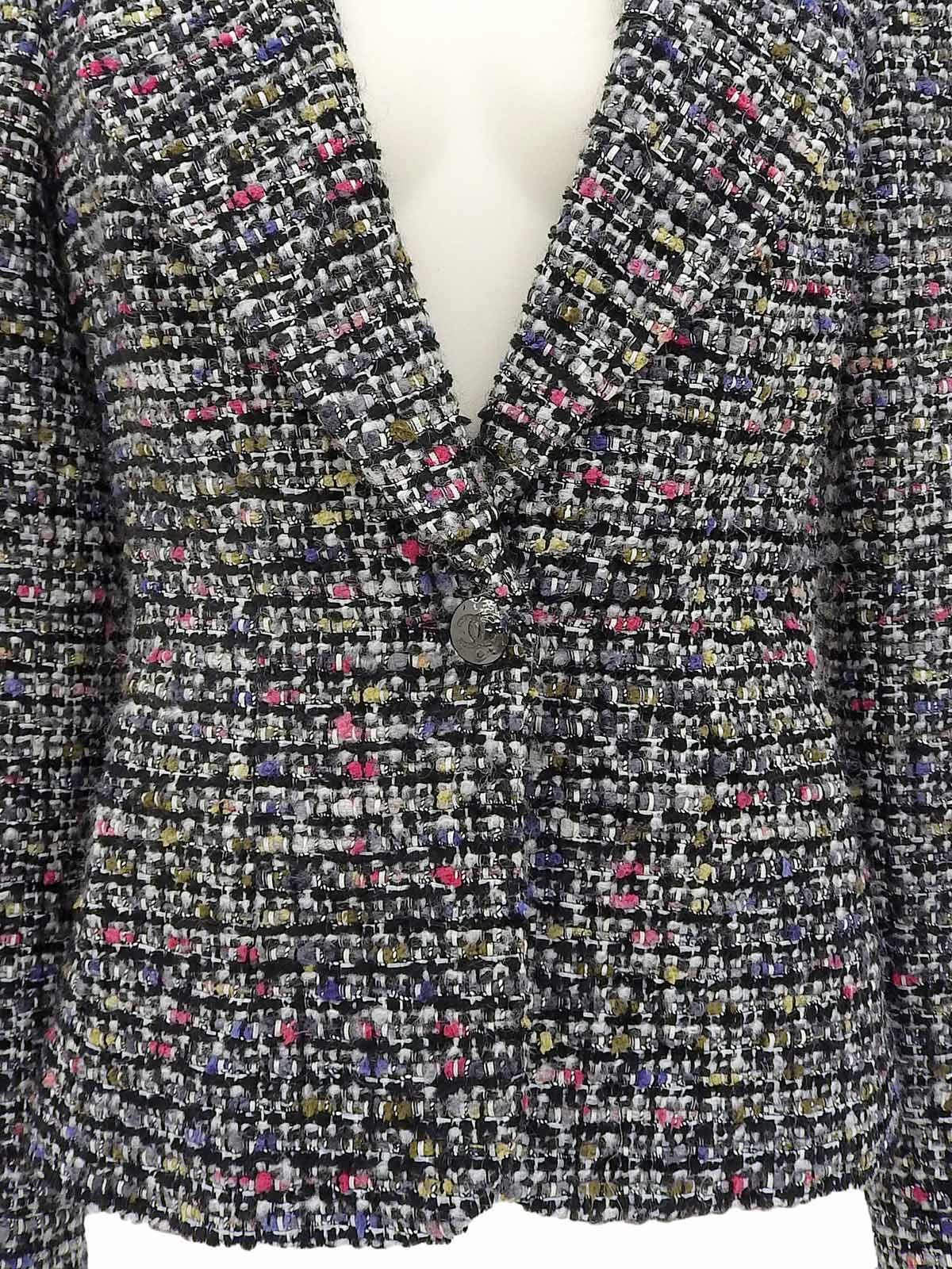 ツイードCCマークボタンジャケット ブラック/ホワイト/マルチ