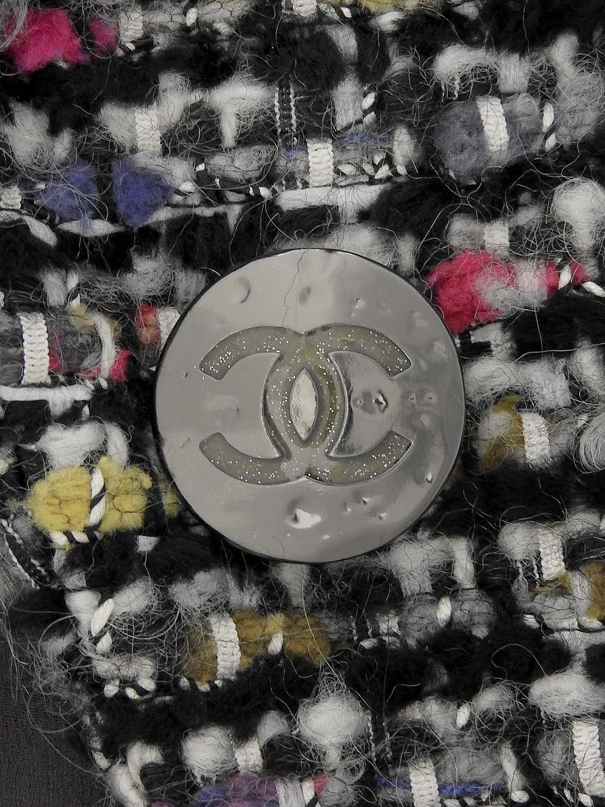 ツイードCCマークボタンジャケット ブラック/ホワイト/マルチ