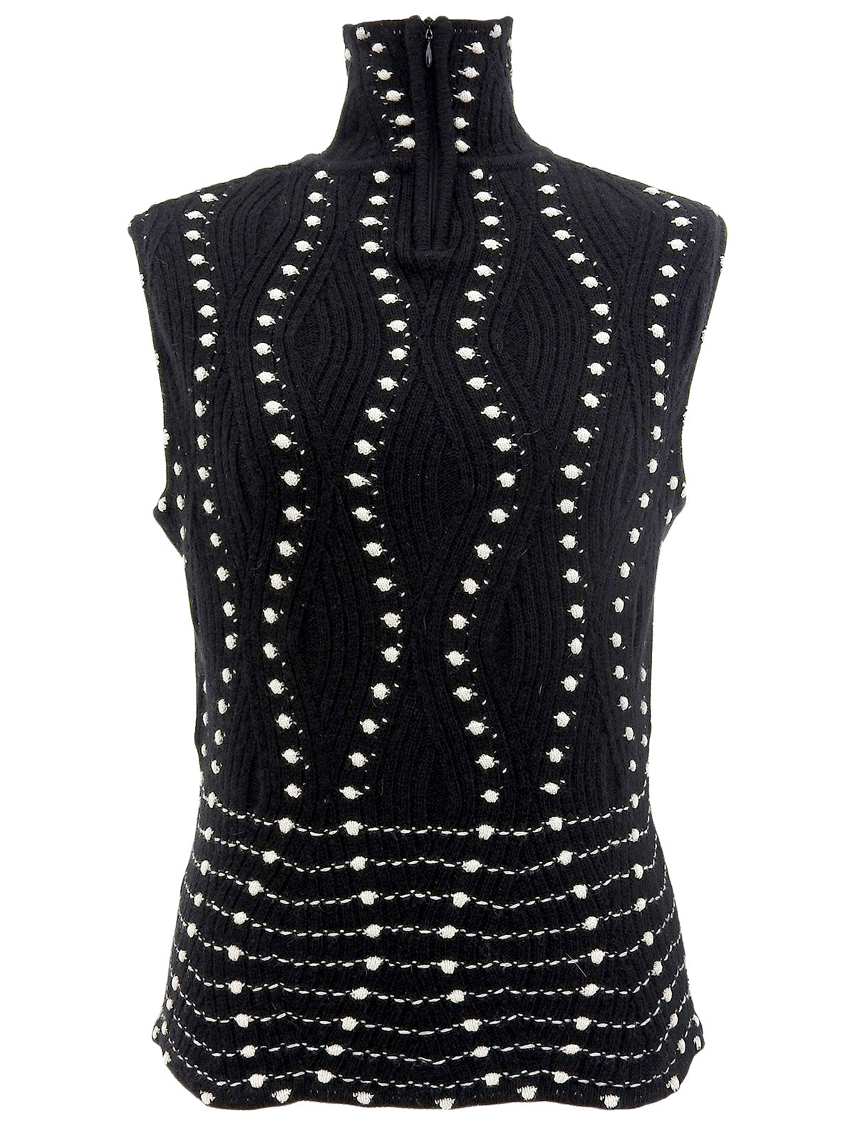 Dot Pattern Sleeveless Knit Top in Black/White