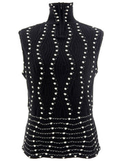 Dot Pattern Sleeveless Knit Top in Black/White