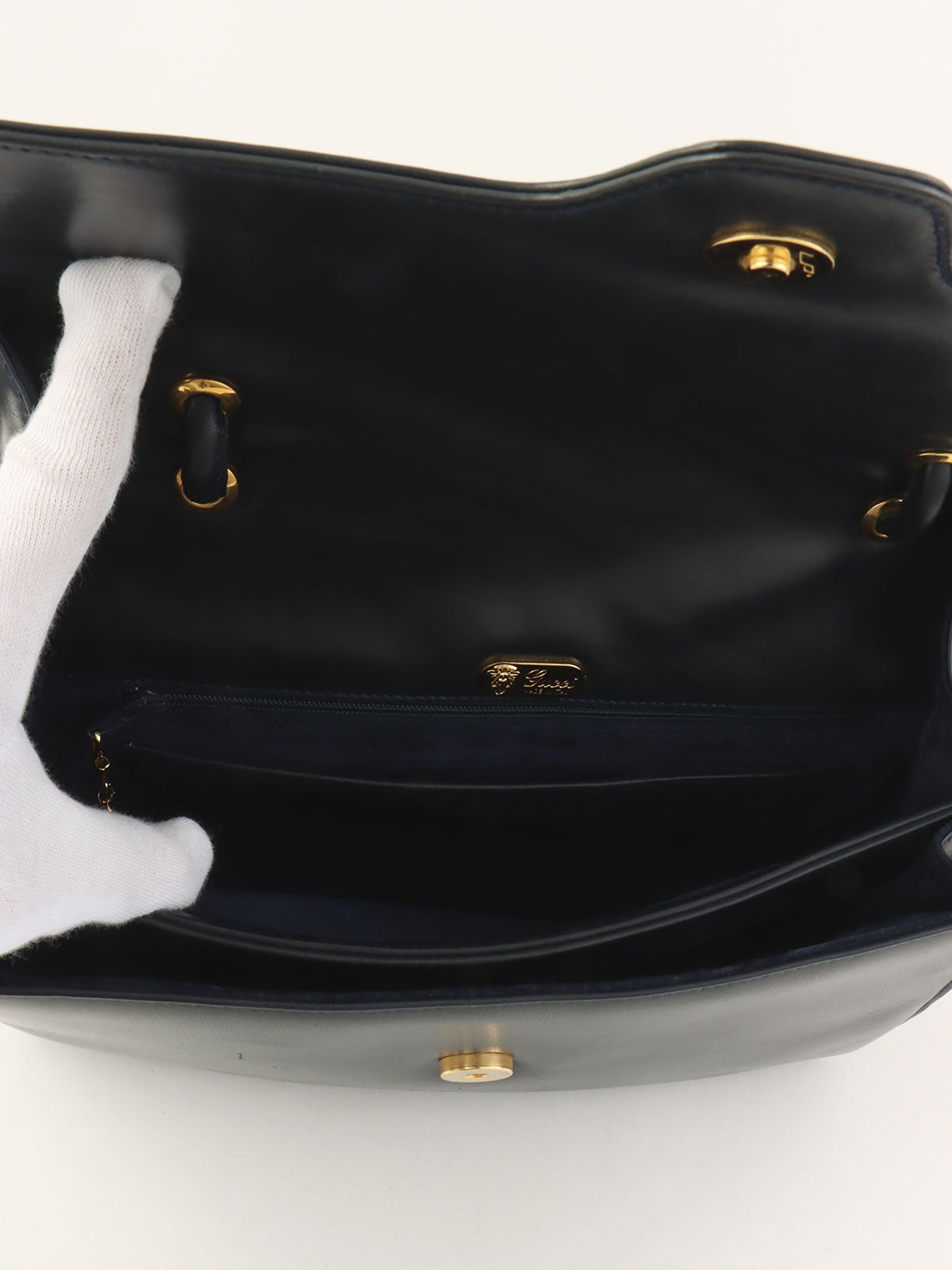 Navy Oval GG Plate Handbag