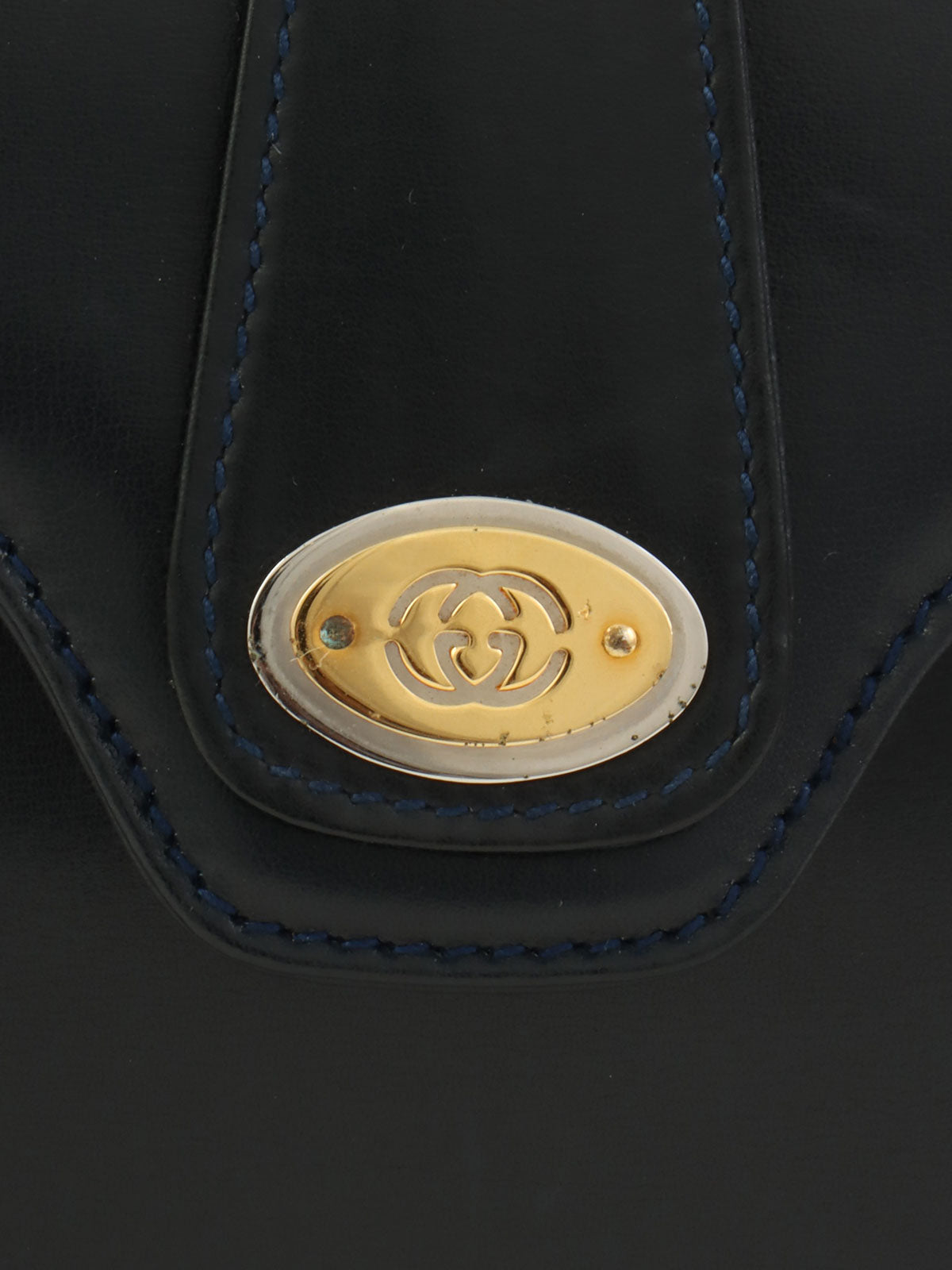 Navy Oval GG Plate Handbag