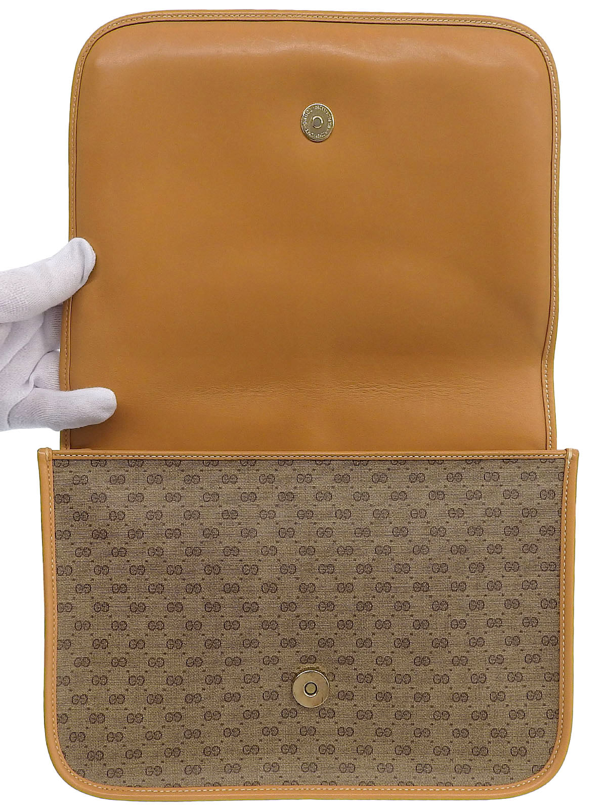 キャンバスGGパターンシェリーラインフラップショルダーバッグ ベージュ