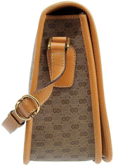 キャンバスGGパターンシェリーラインフラップショルダーバッグ ベージュ