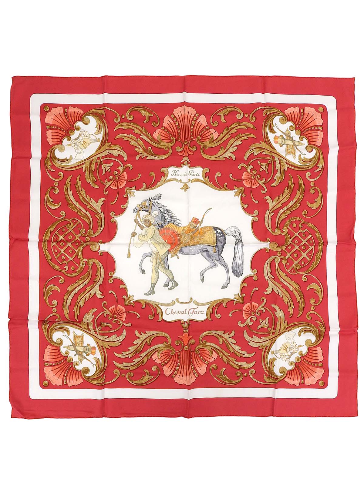 カレ90 Cheval Turcパターンスカーフ レッド/ホワイト/マルチ