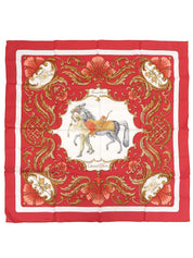 カレ90 Cheval Turcパターンスカーフ レッド/ホワイト/マルチ