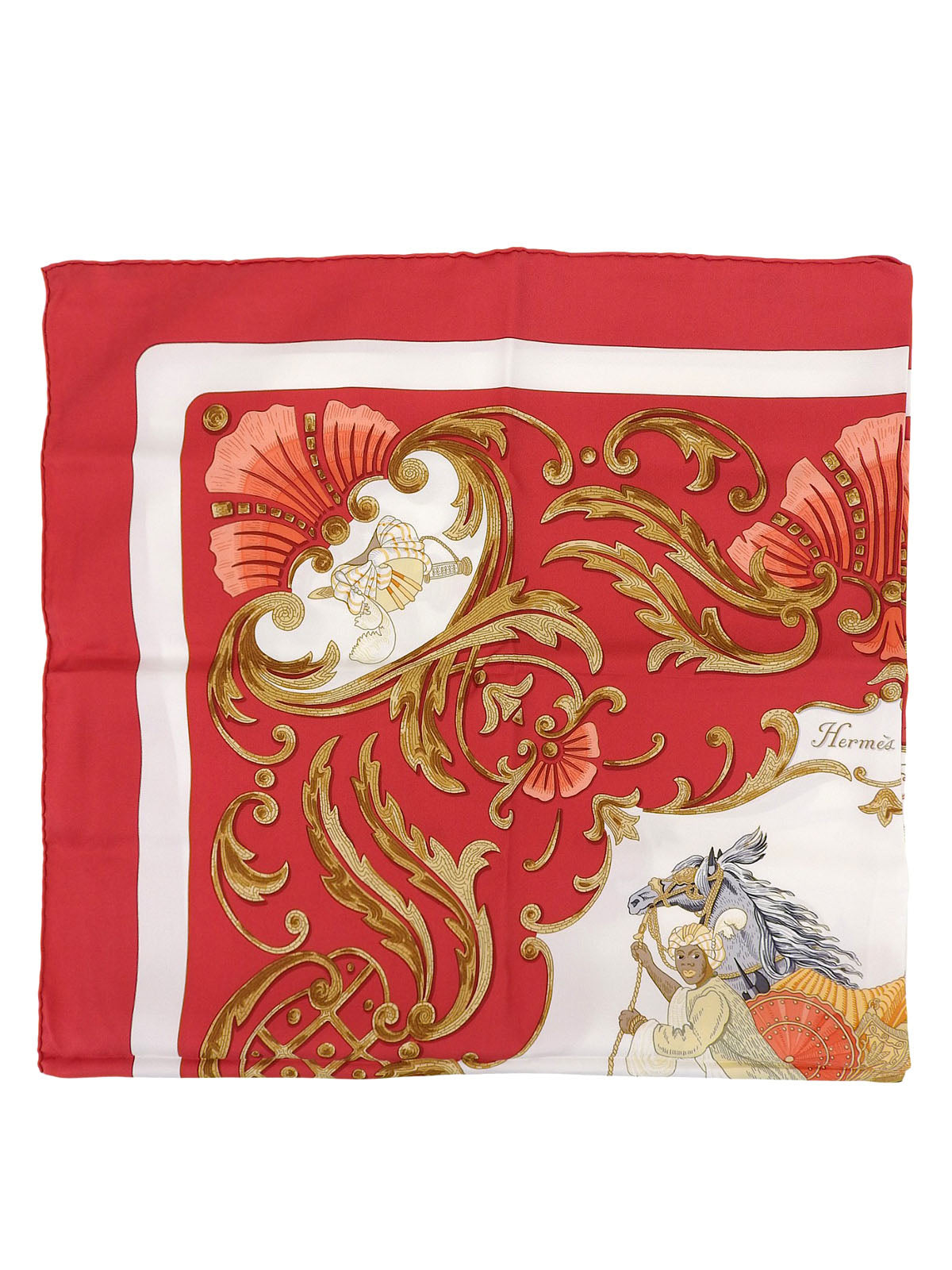 カレ90 Cheval Turcパターンスカーフ レッド/ホワイト/マルチ