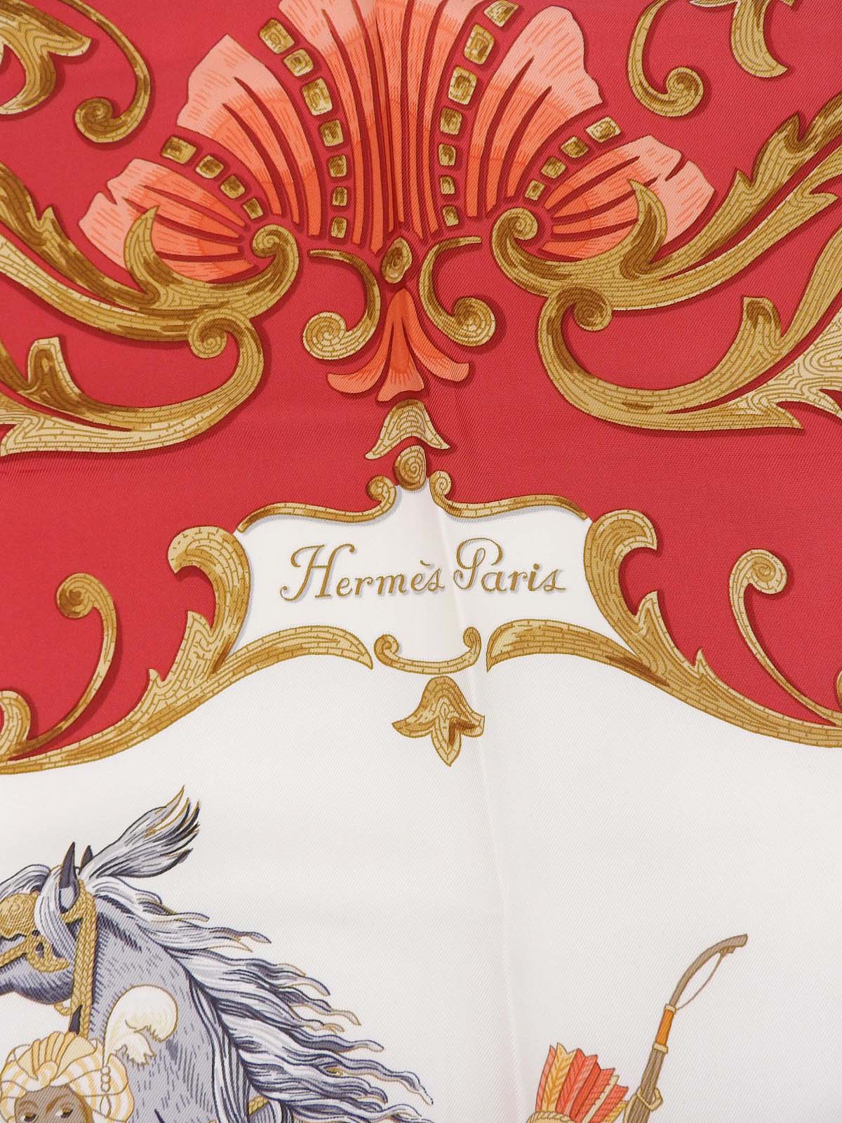 カレ90 Cheval Turcパターンスカーフ レッド/ホワイト/マルチ