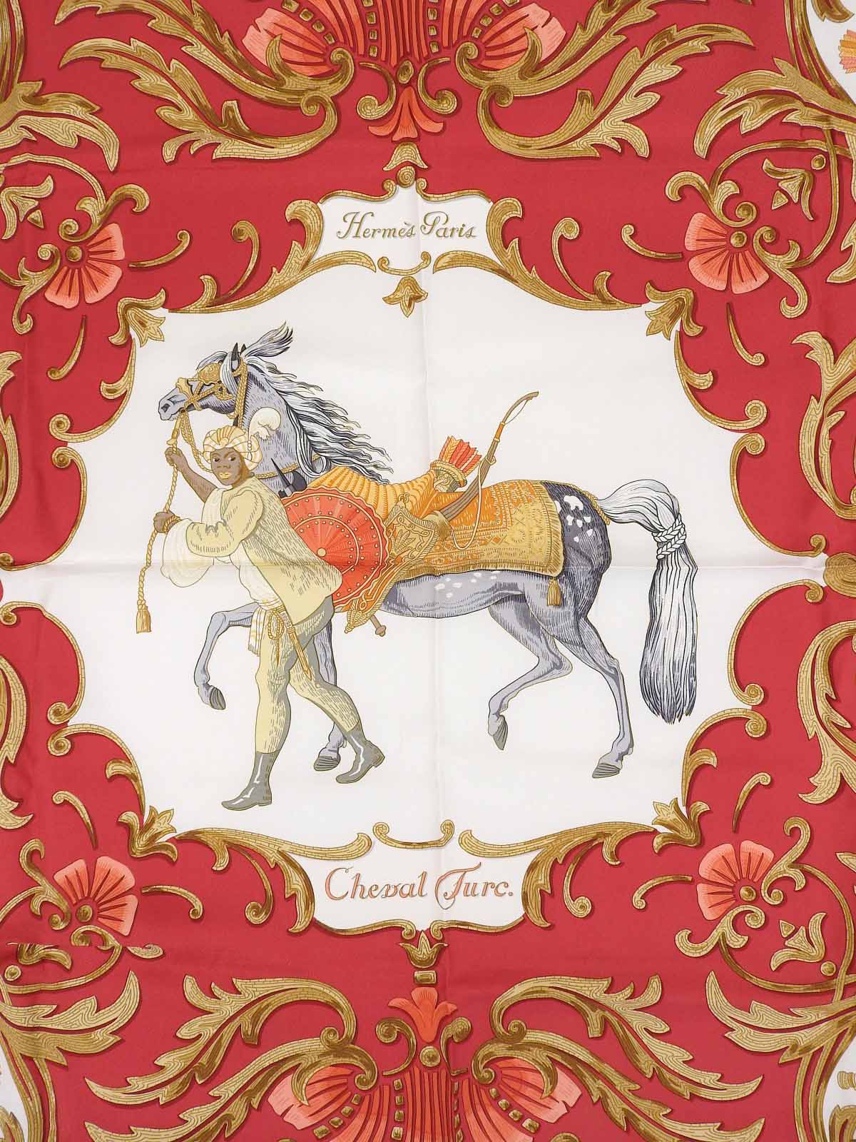 Carré 90 Cheval Turc Pattern Scarf Red/White/Multi