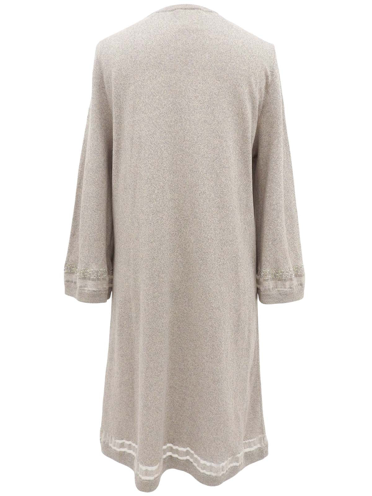 ラインストーントリムデザインCCマークボタンワンピース グレージュ