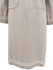 ラインストーントリムデザインCCマークボタンワンピース グレージュ