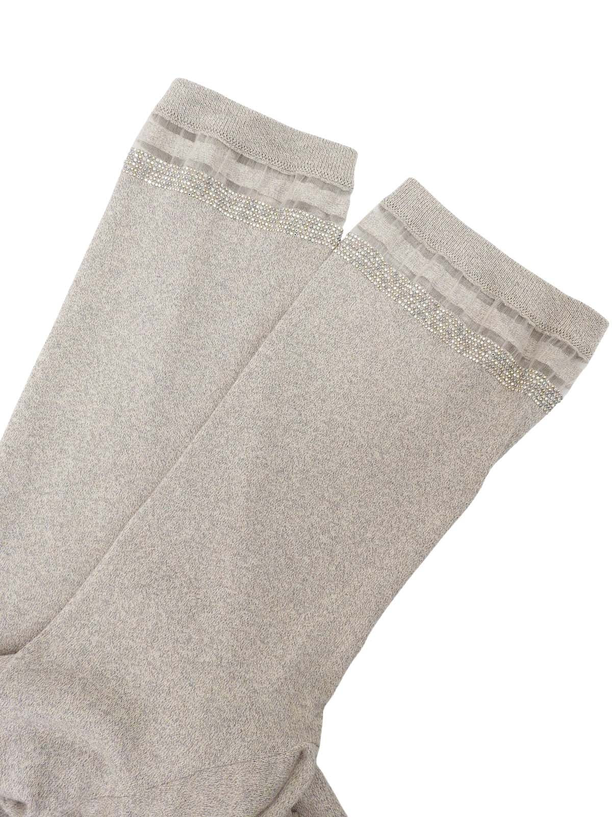 ラインストーントリムデザインCCマークボタンワンピース グレージュ