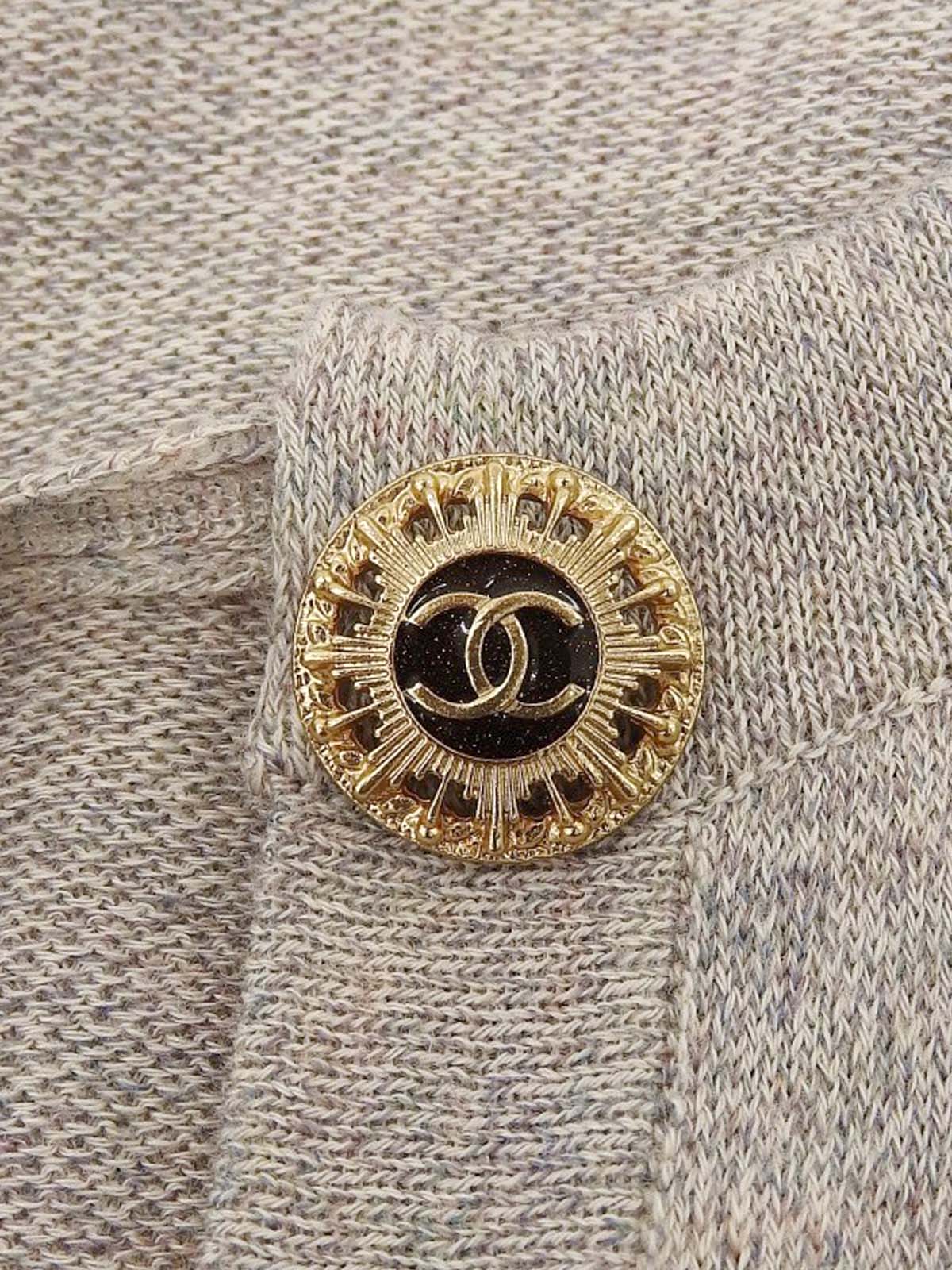 ラインストーントリムデザインCCマークボタンワンピース グレージュ