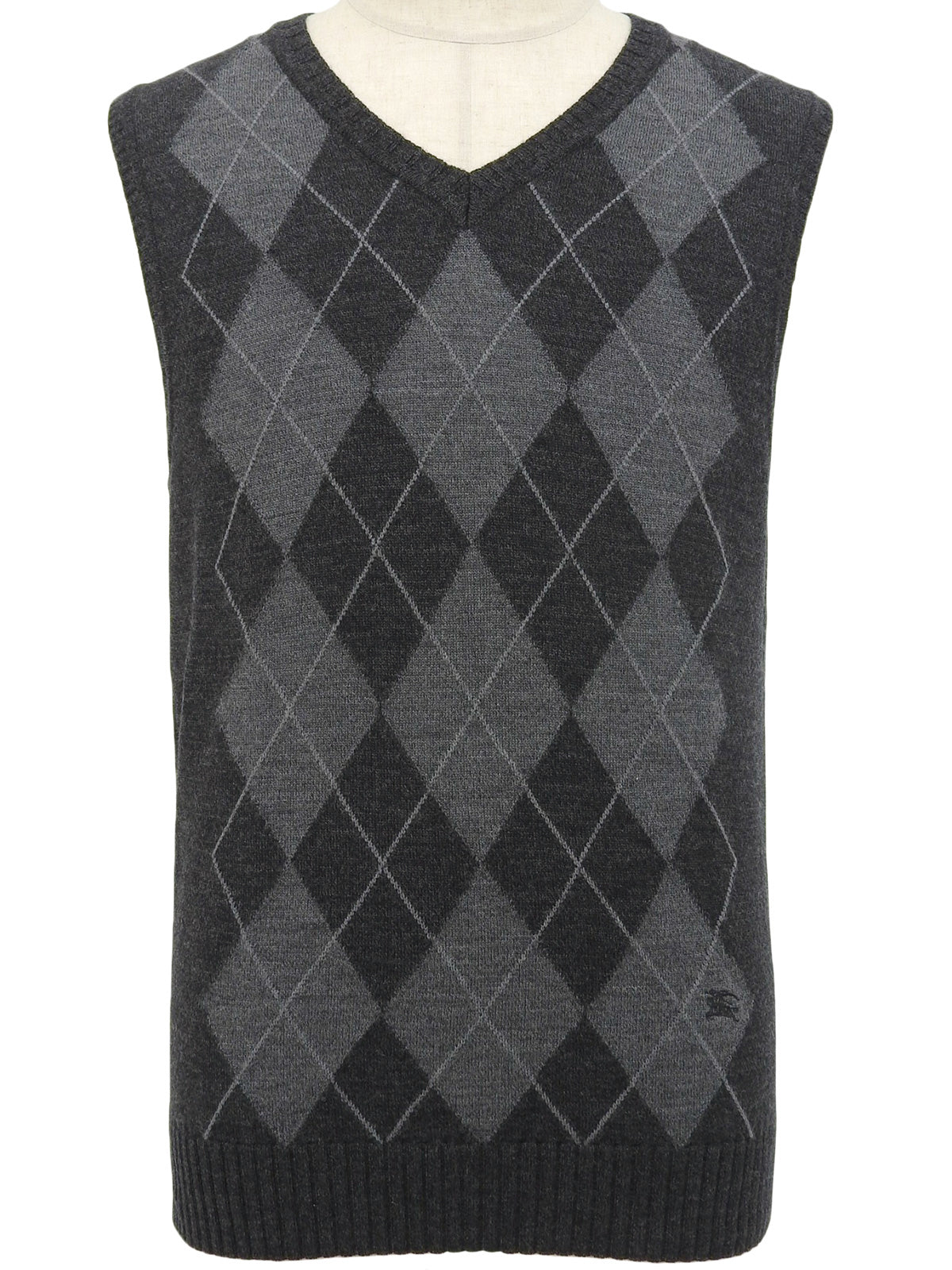 Wool logo embroidered argyle pattern vest in dark gray/gray