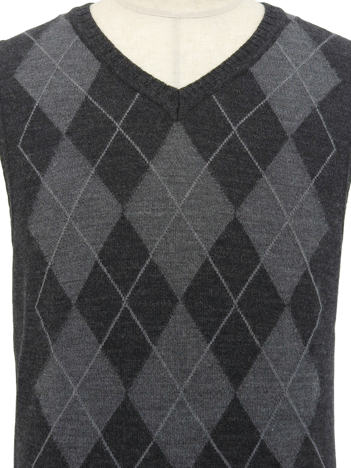 Wool logo embroidered argyle pattern vest in dark gray/gray