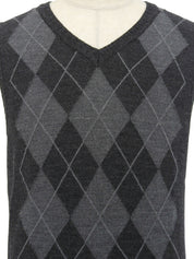Wool logo embroidered argyle pattern vest in dark gray/gray