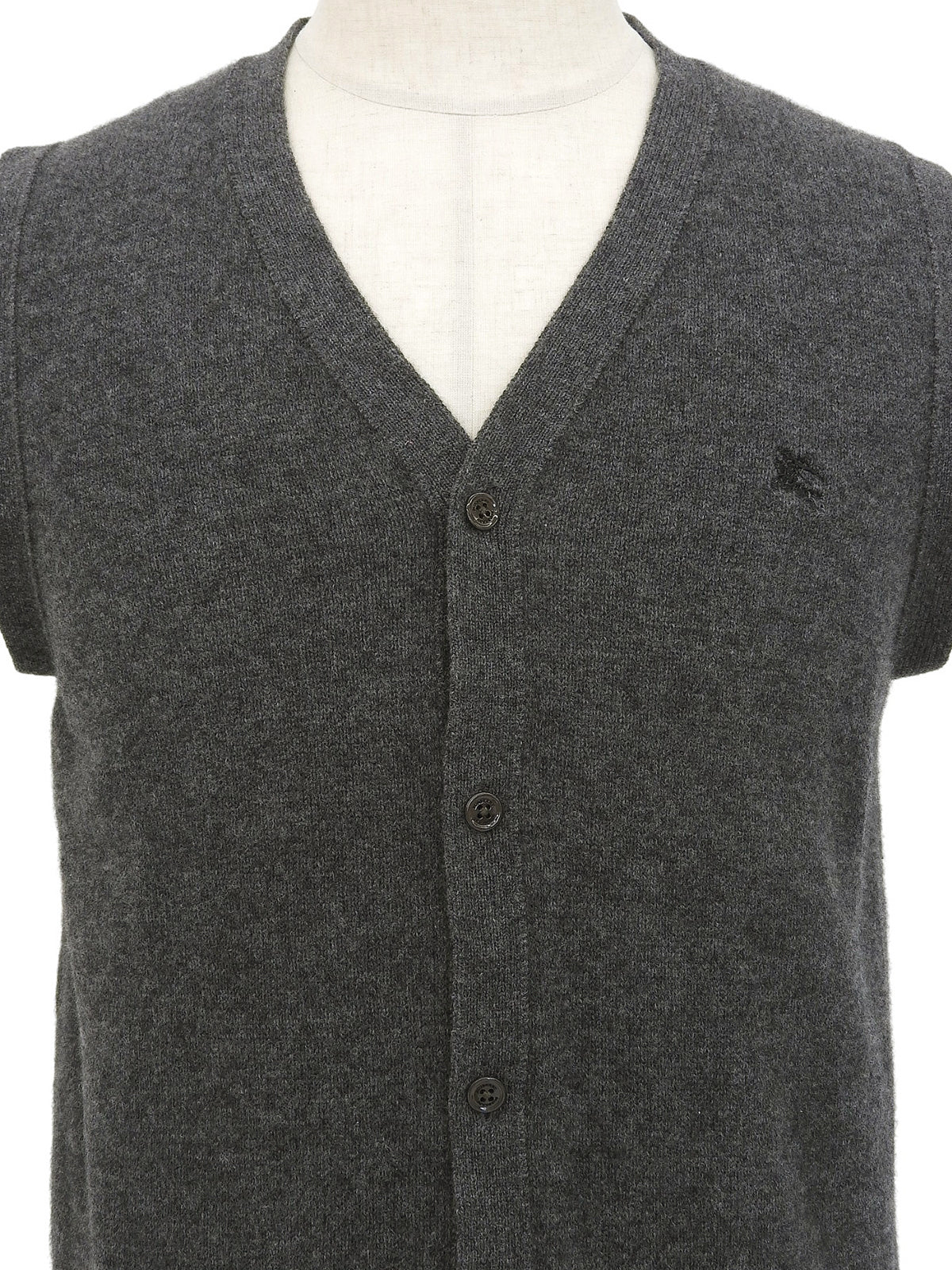 Wool logo embroidered knit vest in grey
