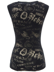 Multi-motif see-through design sleeveless top in black