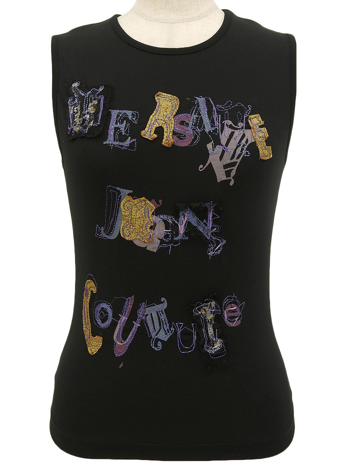 デザイン刺繍ノースリーブトップス ブラック/マルチ