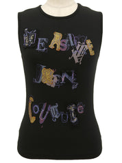 デザイン刺繍ノースリーブトップス ブラック/マルチ