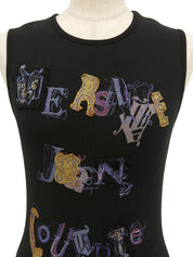 デザイン刺繍ノースリーブトップス ブラック/マルチ