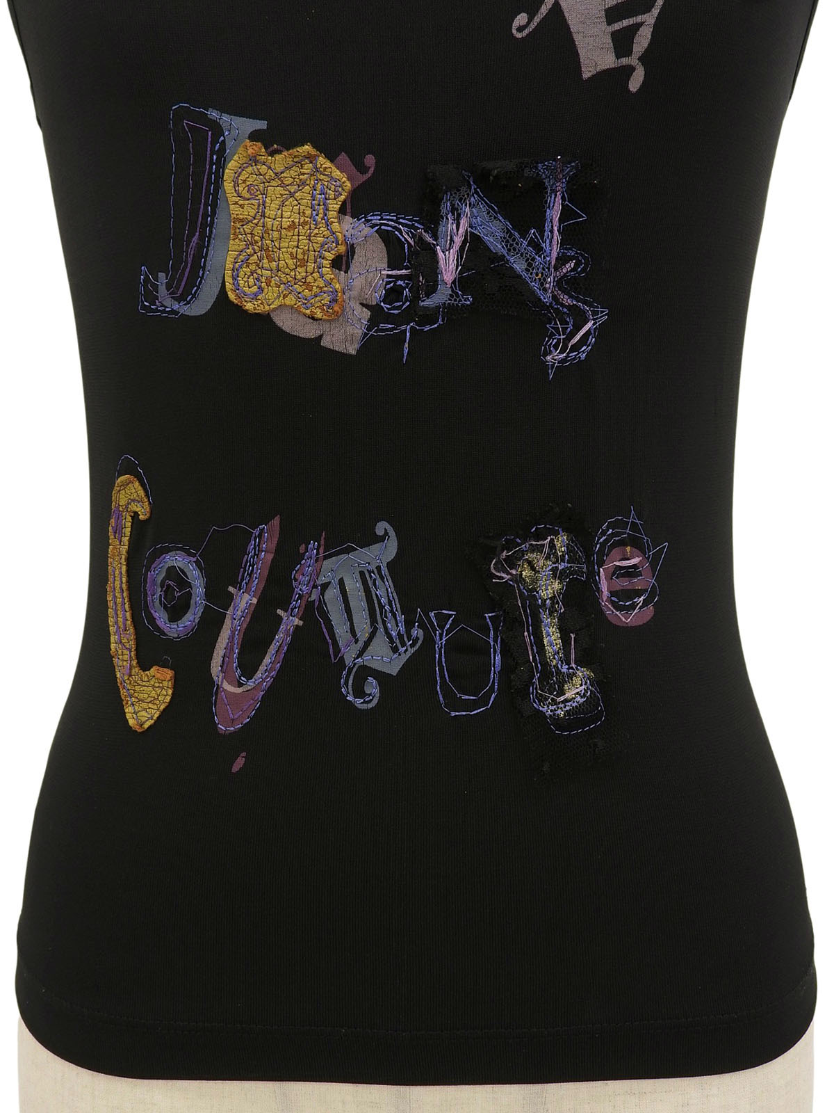 デザイン刺繍ノースリーブトップス ブラック/マルチ