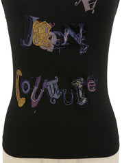 デザイン刺繍ノースリーブトップス ブラック/マルチ