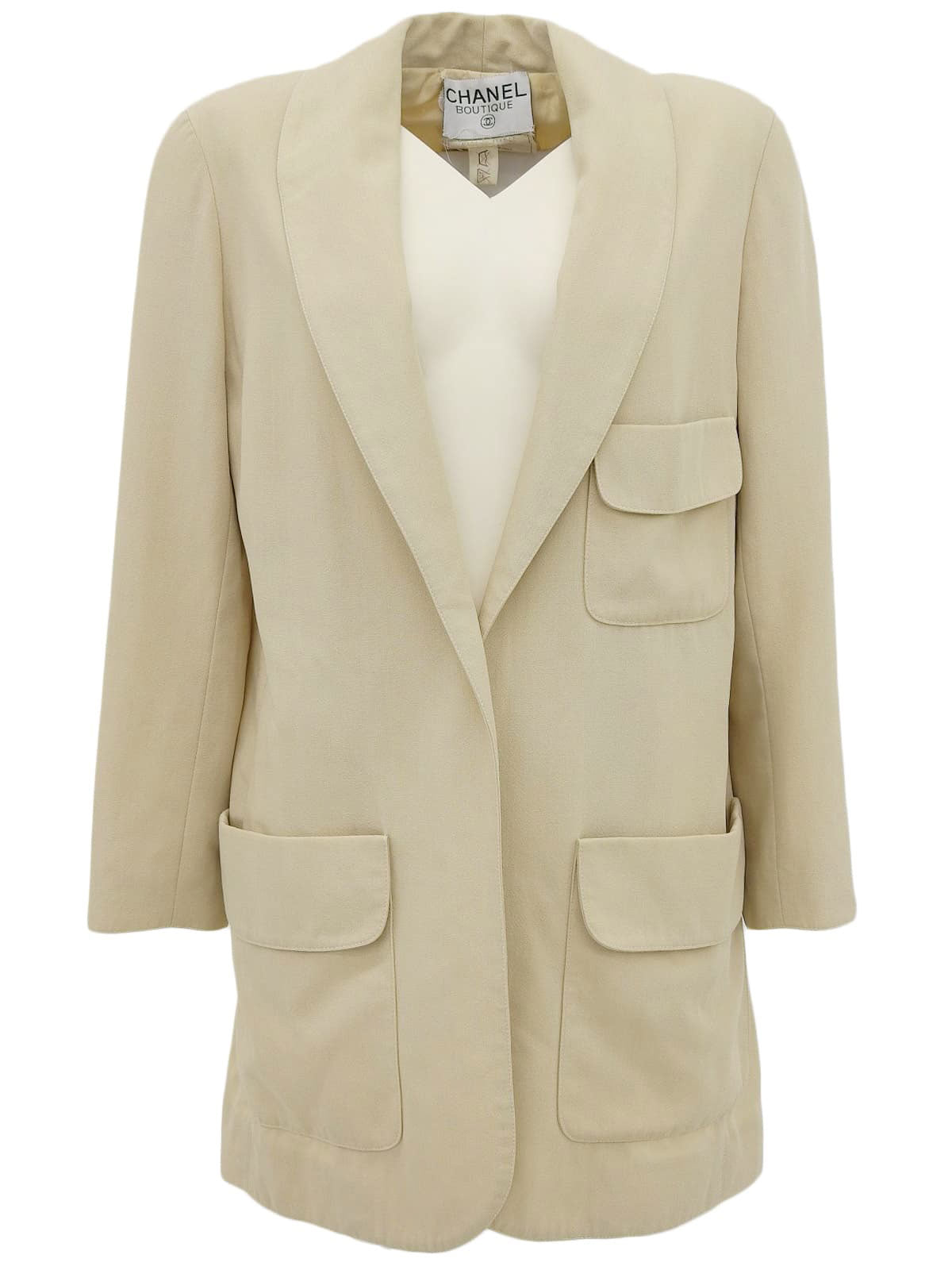 CCマークボタンロングジャケット ベージュ