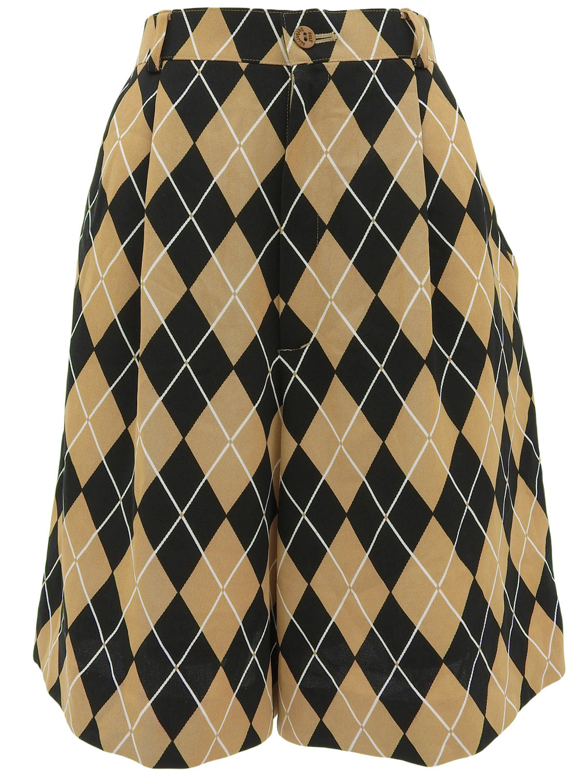 Logo Button Check Pattern Shorts Beige/Black