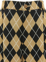 Logo Button Check Pattern Shorts Beige/Black