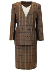 Check Pattern Logo Button Set in Brown/Multi