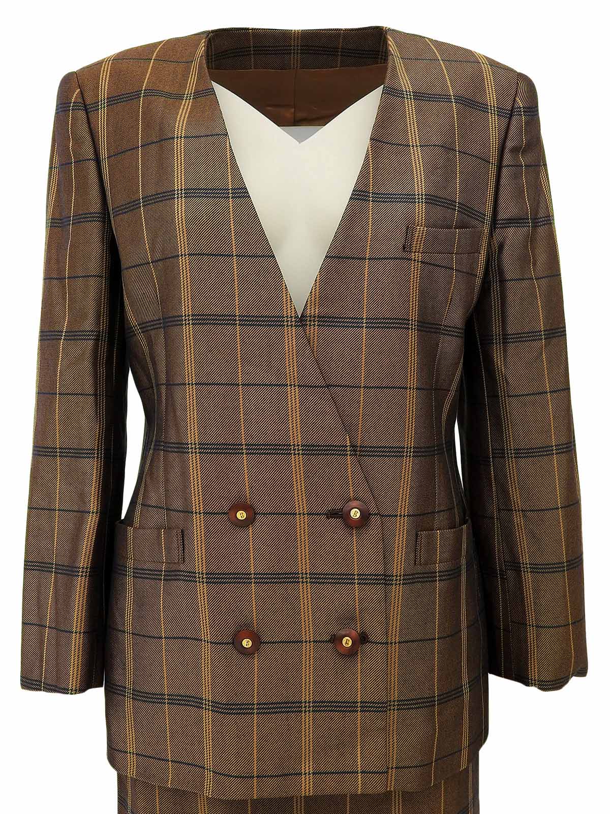 Check Pattern Logo Button Set in Brown/Multi