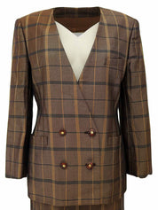 Check Pattern Logo Button Set in Brown/Multi