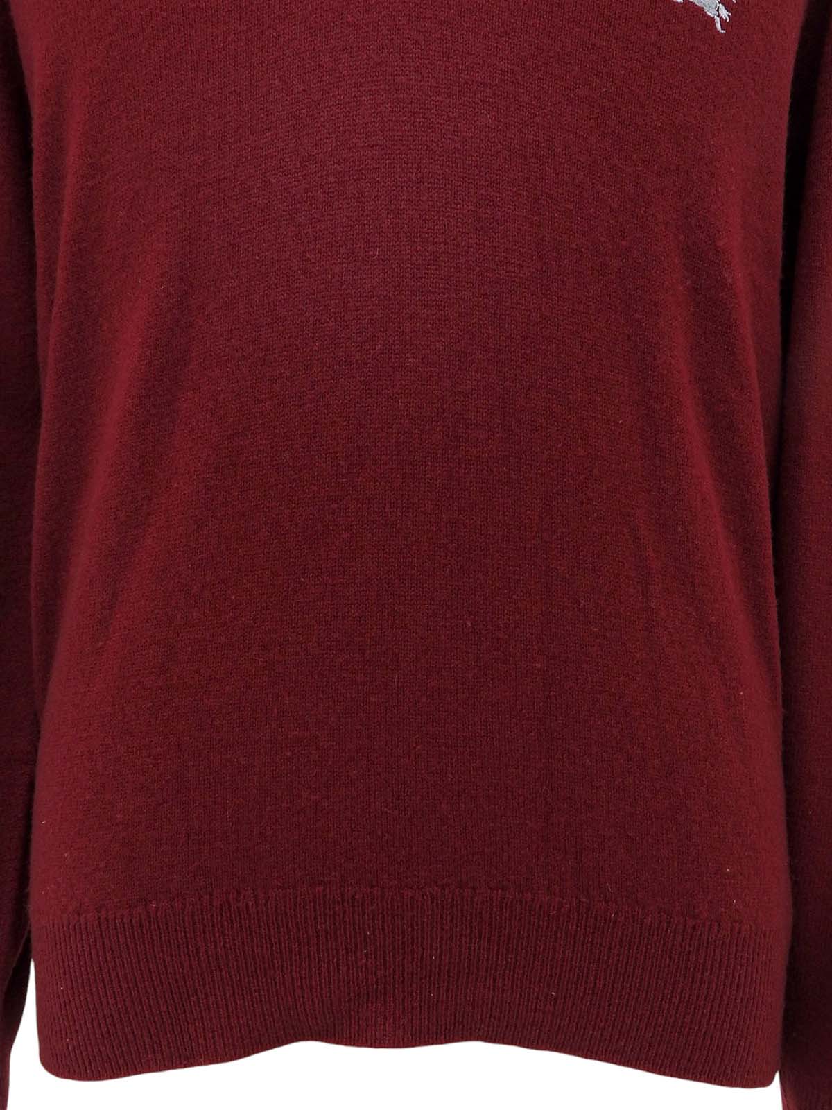 波尔多红刺绣Logo V领毛衣