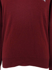 ロゴ刺繍Vネックセーター ボルドー