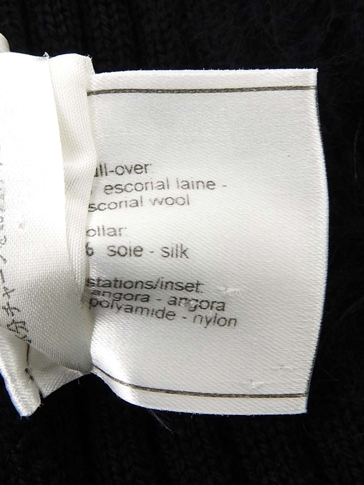 モヘアロゴボタンデザインリブニットトップス ブラック/ベージュ