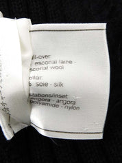 モヘアロゴボタンデザインリブニットトップス ブラック/ベージュ