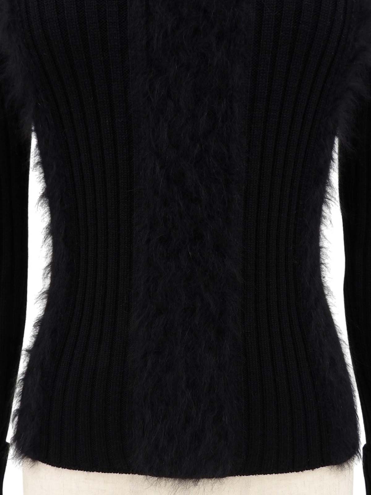 モヘアロゴボタンデザインリブニットトップス ブラック/ベージュ