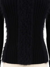 モヘアロゴボタンデザインリブニットトップス ブラック/ベージュ