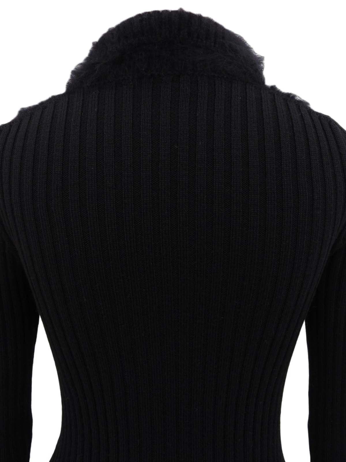 モヘアロゴボタンデザインリブニットトップス ブラック/ベージュ