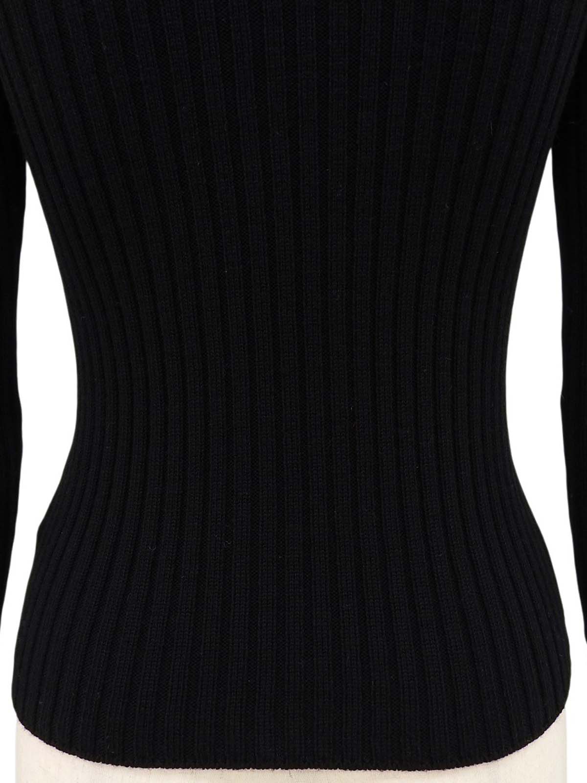 モヘアロゴボタンデザインリブニットトップス ブラック/ベージュ