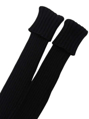 モヘアロゴボタンデザインリブニットトップス ブラック/ベージュ